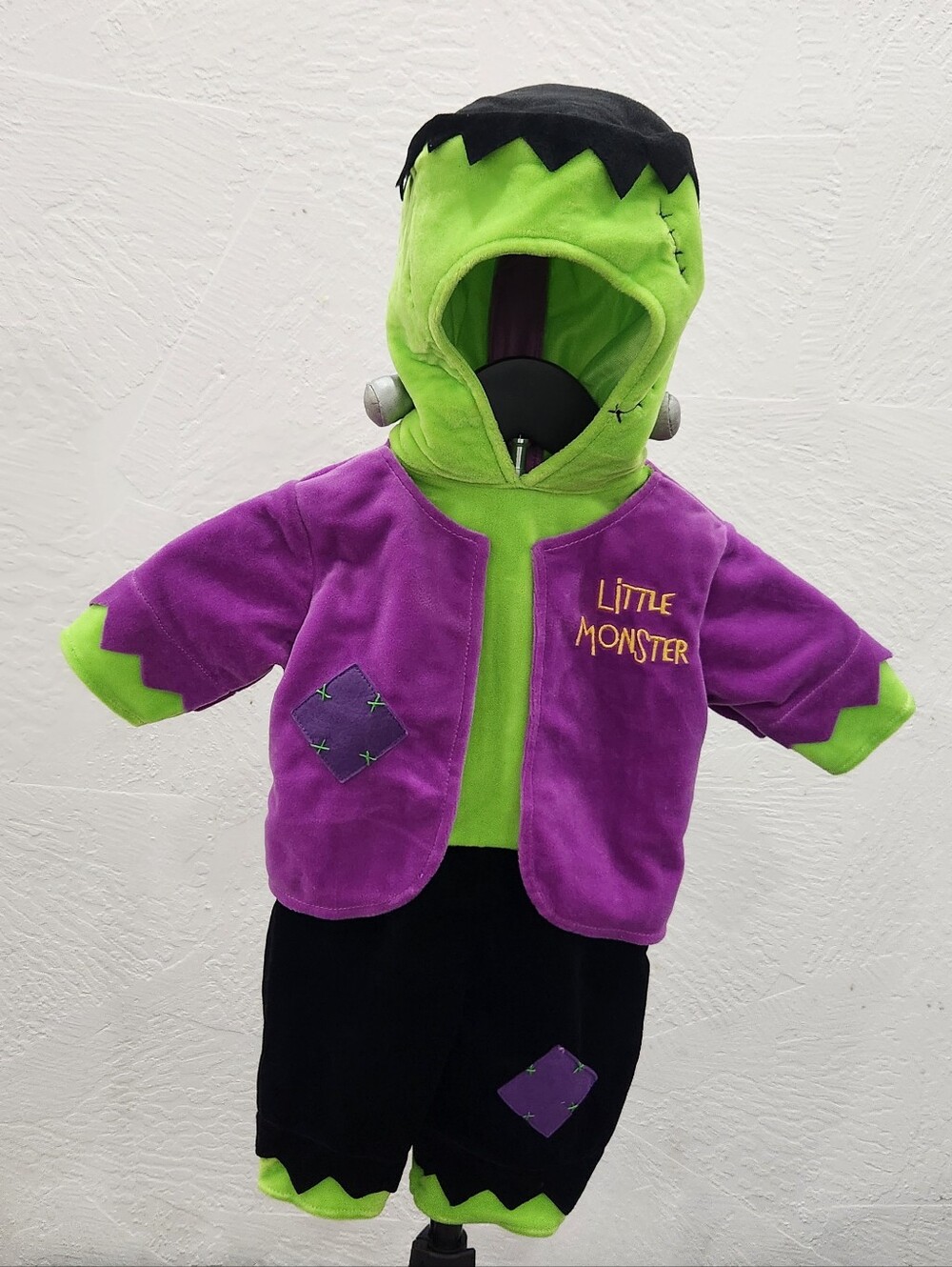 MiniWear LITTLE MONSTER Frankenstein Velour Halloween Costume size 0-3 Mo Infant